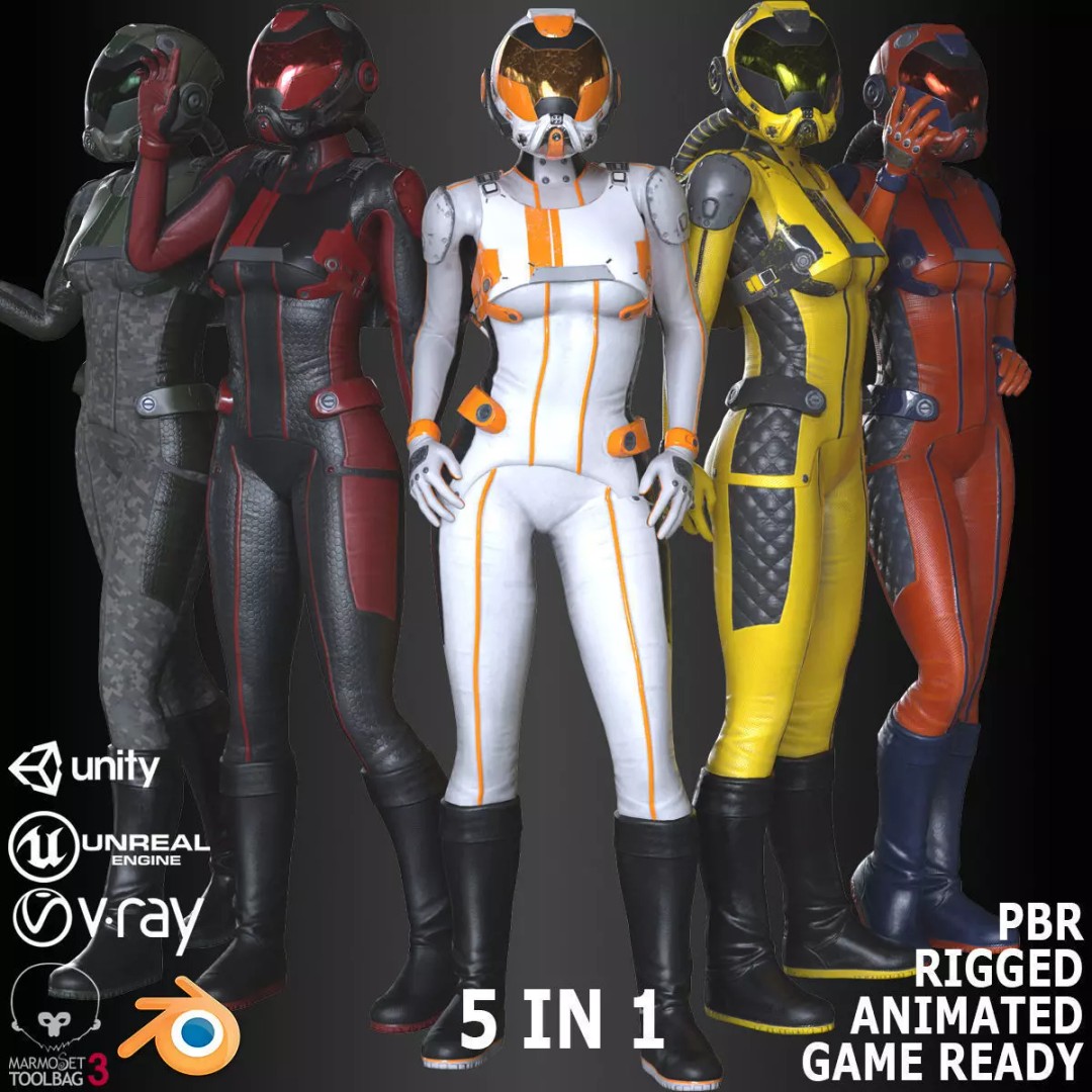 FX01 Female Sci-Fi Suit 3D Model – Low Poly Rigged Character, FBX - View 2