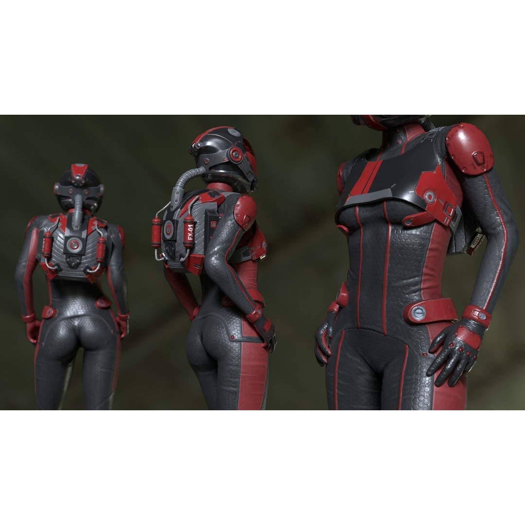FX01 Female Sci-Fi Suit 3D Model – Low Poly Rigged Character, FBX - View 20