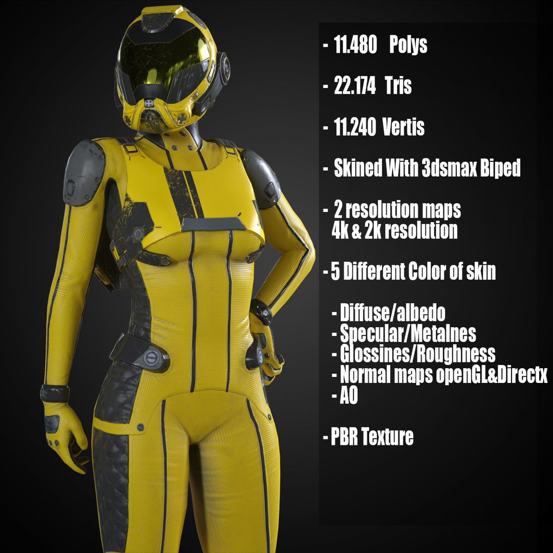 FX01 Female Sci-Fi Suit 3D Model – Low Poly Rigged Character, FBX - View 3