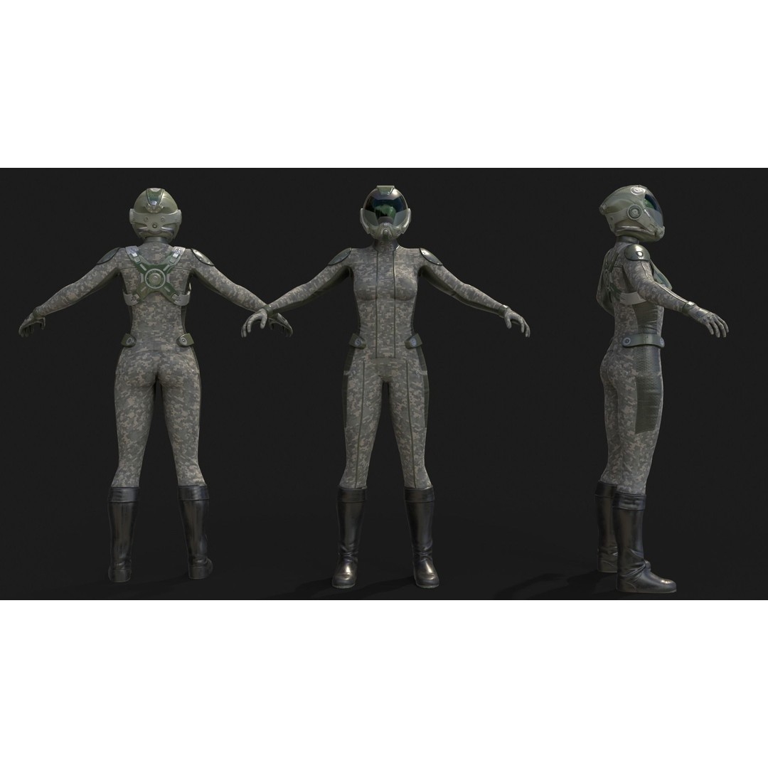 FX01 Female Sci-Fi Suit 3D Model – Low Poly Rigged Character, FBX - View 30