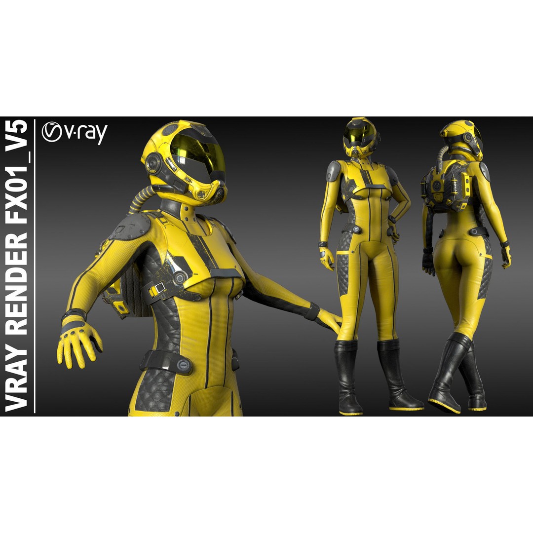 FX01 Female Sci-Fi Suit 3D Model – Low Poly Rigged Character, FBX - View 62