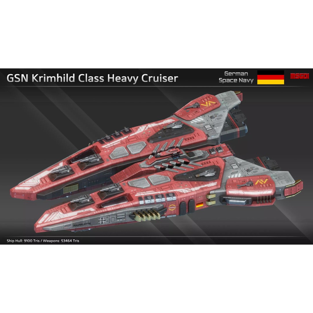 Krimhild Class Heavy Cruiser 3D Model – Low Poly Game Asset, FBX, OBJ - View 2