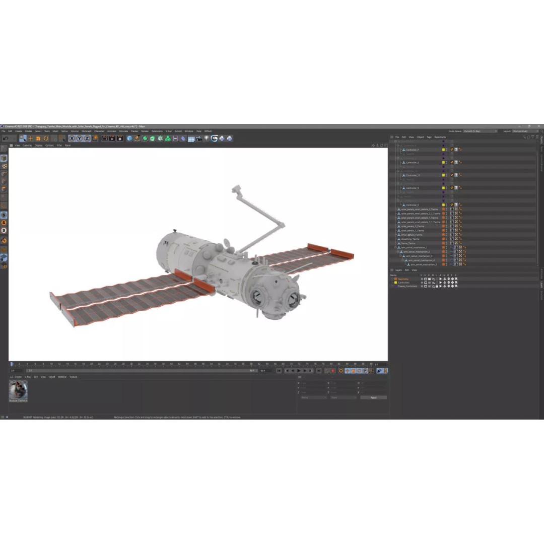 Tiangong Tianhe Main Module 3D Model – Rigged Space Station Component for Cinema 4D
