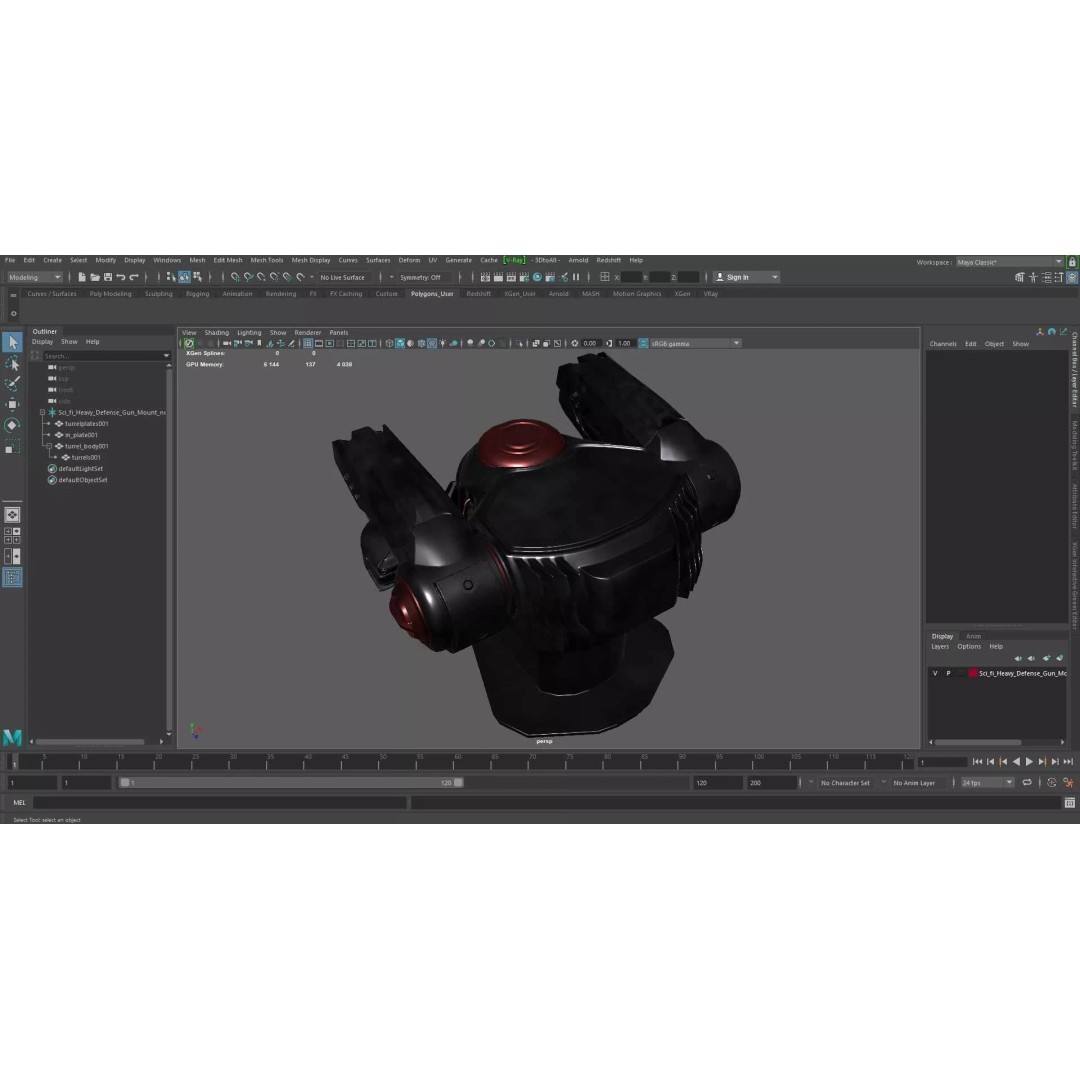 Sci Fi Heavy Defense Gun Mount 3D Model – High Poly PBR Turret Asset
