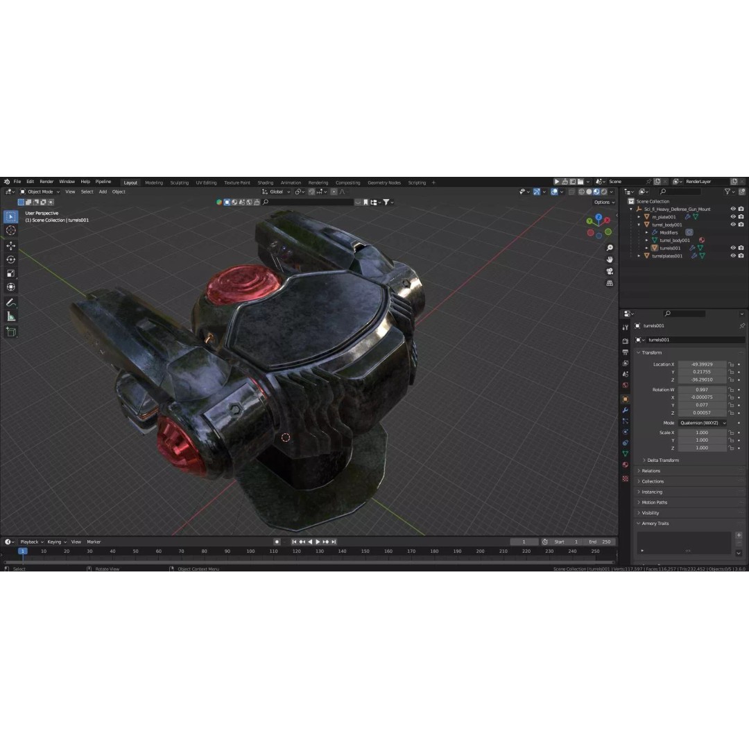 Sci Fi Heavy Defense Gun Mount 3D Model – High Poly PBR Turret Asset - View 16