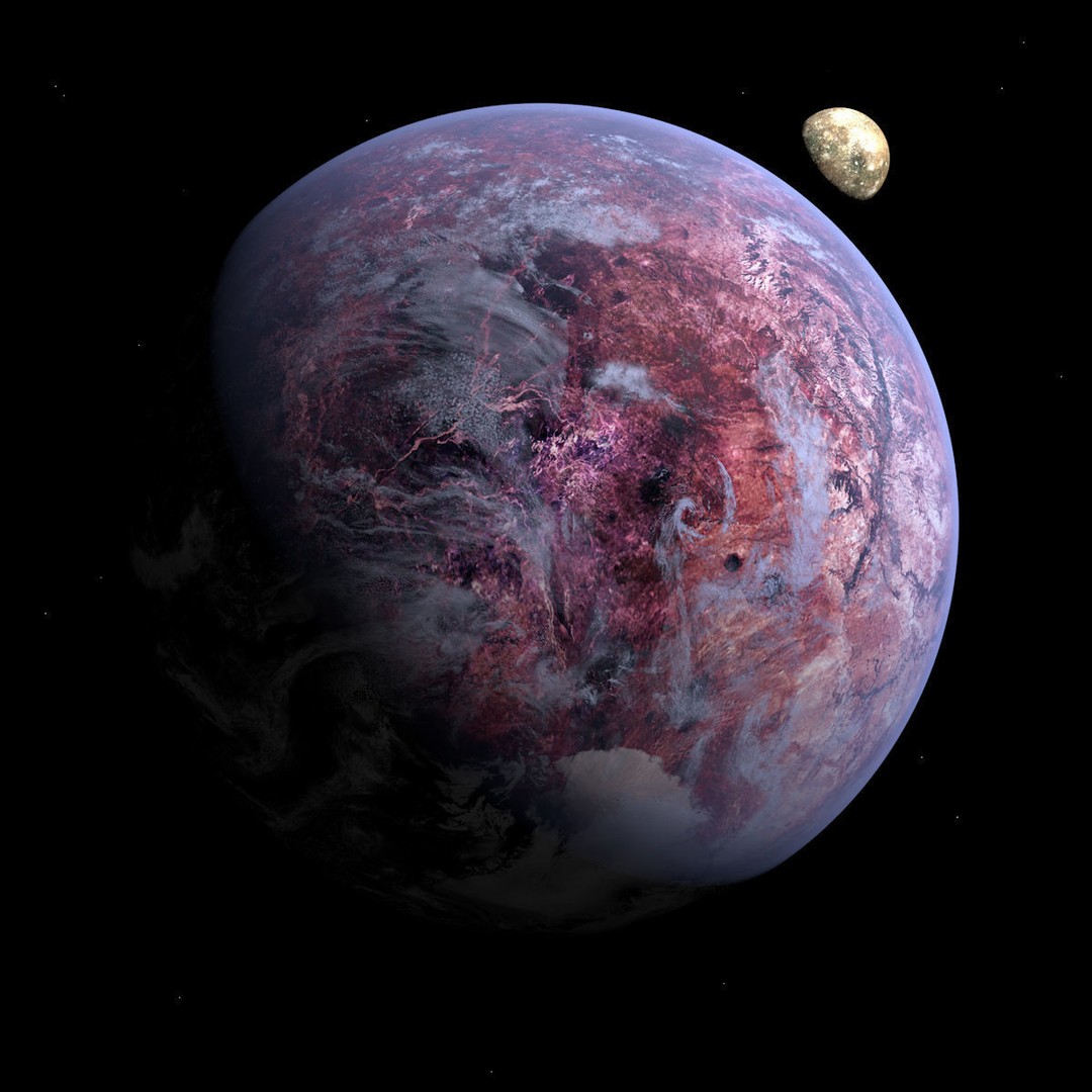 Purple Planet 3D Model – Low Poly Alien World with Moon, FBX - View 5