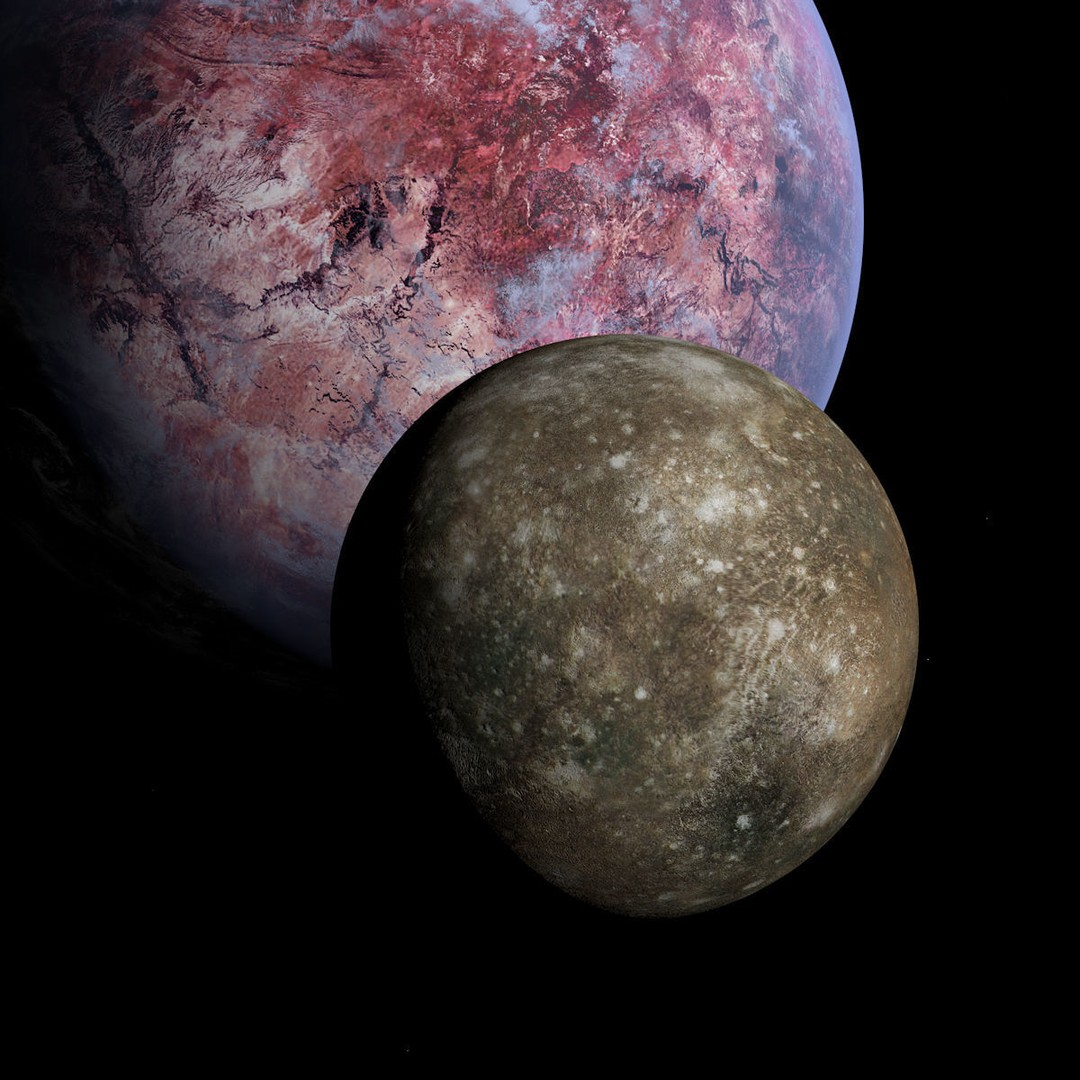 Purple Planet 3D Model – Low Poly Alien World with Moon, FBX - View 8