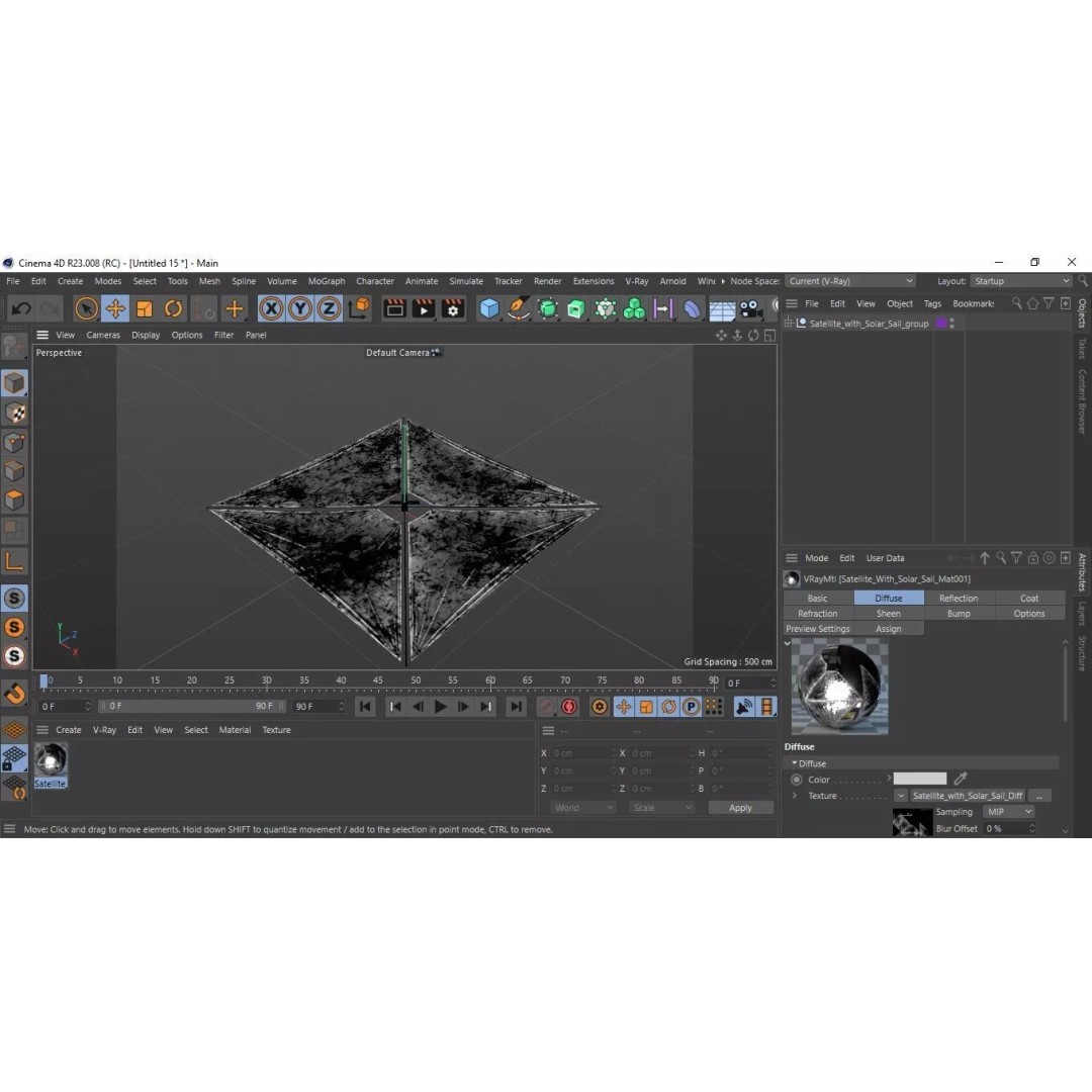 Satellite with Solar Sail 3D Model – High-Quality PBR Asset for Animation
