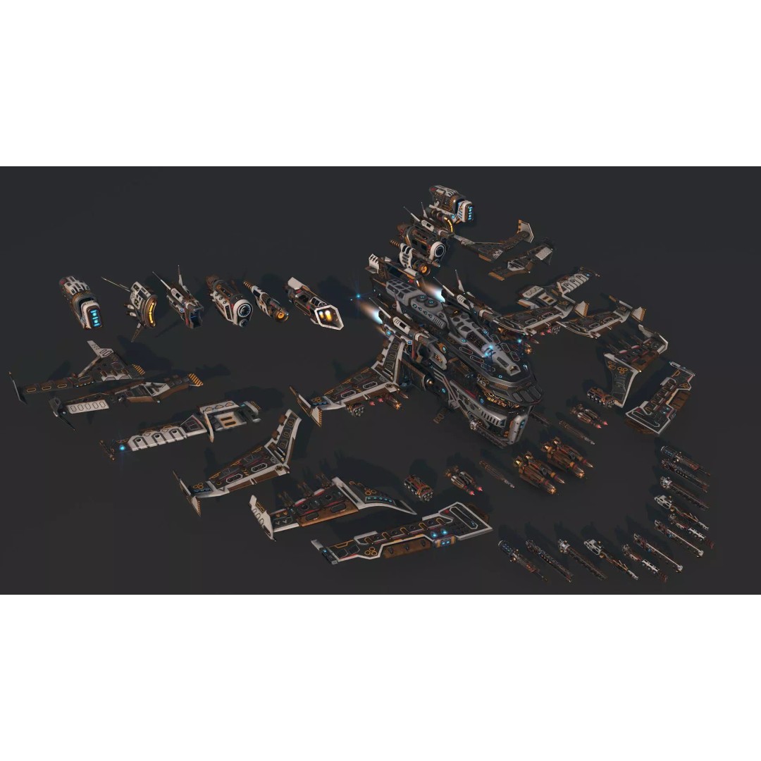 Spaceship 03 3D Model – Low Poly Game Ready PBR Asset, FBX - View 2