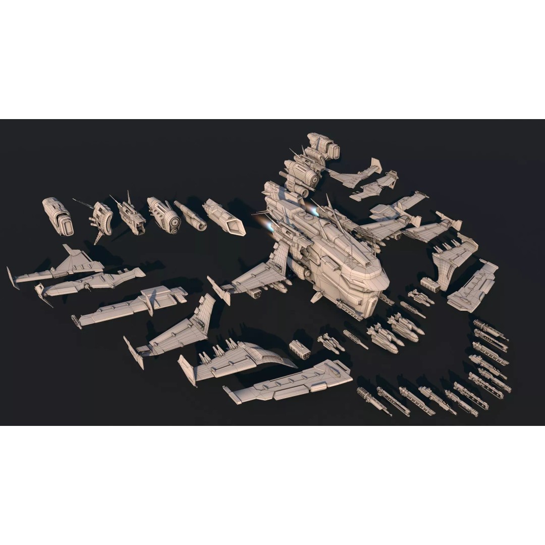 Spaceship 03 3D Model – Low Poly Game Ready PBR Asset, FBX - View 3