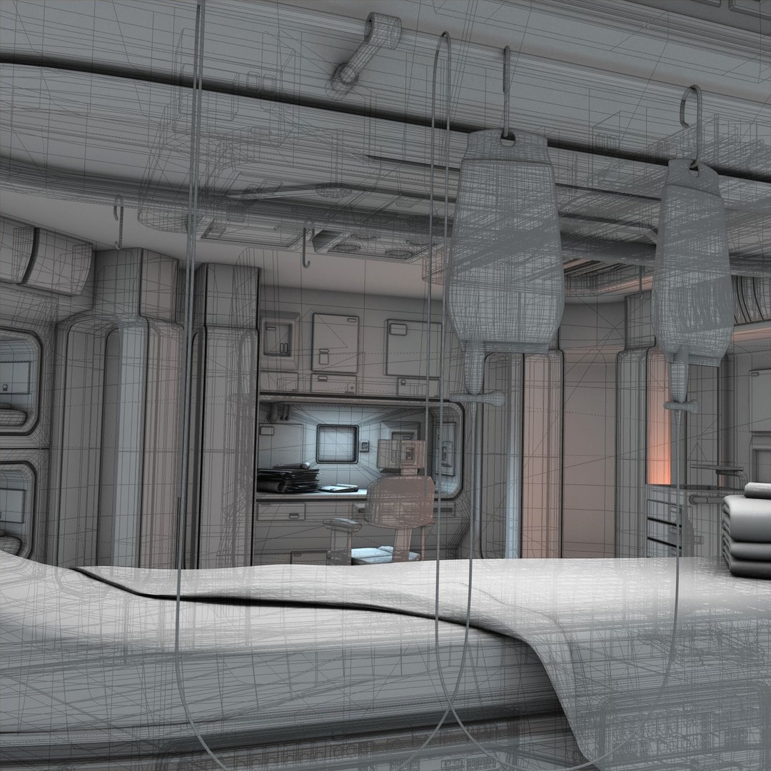 Spaceship Interior 3D Model – HD Medical Bay with Props, Blender, OBJ