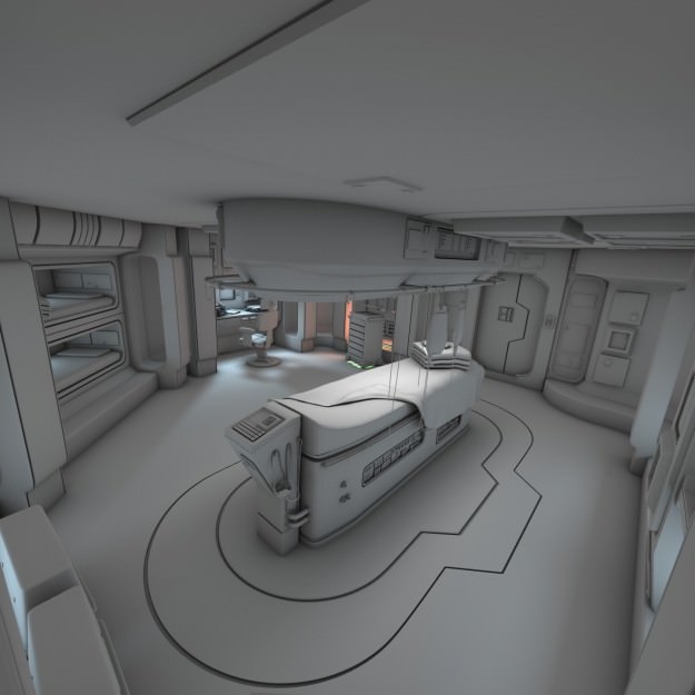 Spaceship Interior 3D Model – HD Medical Bay with Props, Blender, OBJ - View 3