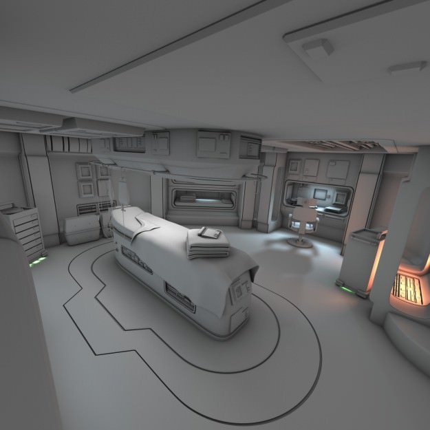 Spaceship Interior 3D Model – HD Medical Bay with Props, Blender, OBJ - View 6