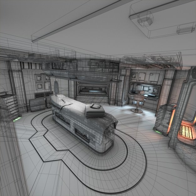 Spaceship Interior 3D Model – HD Medical Bay with Props, Blender, OBJ - View 7