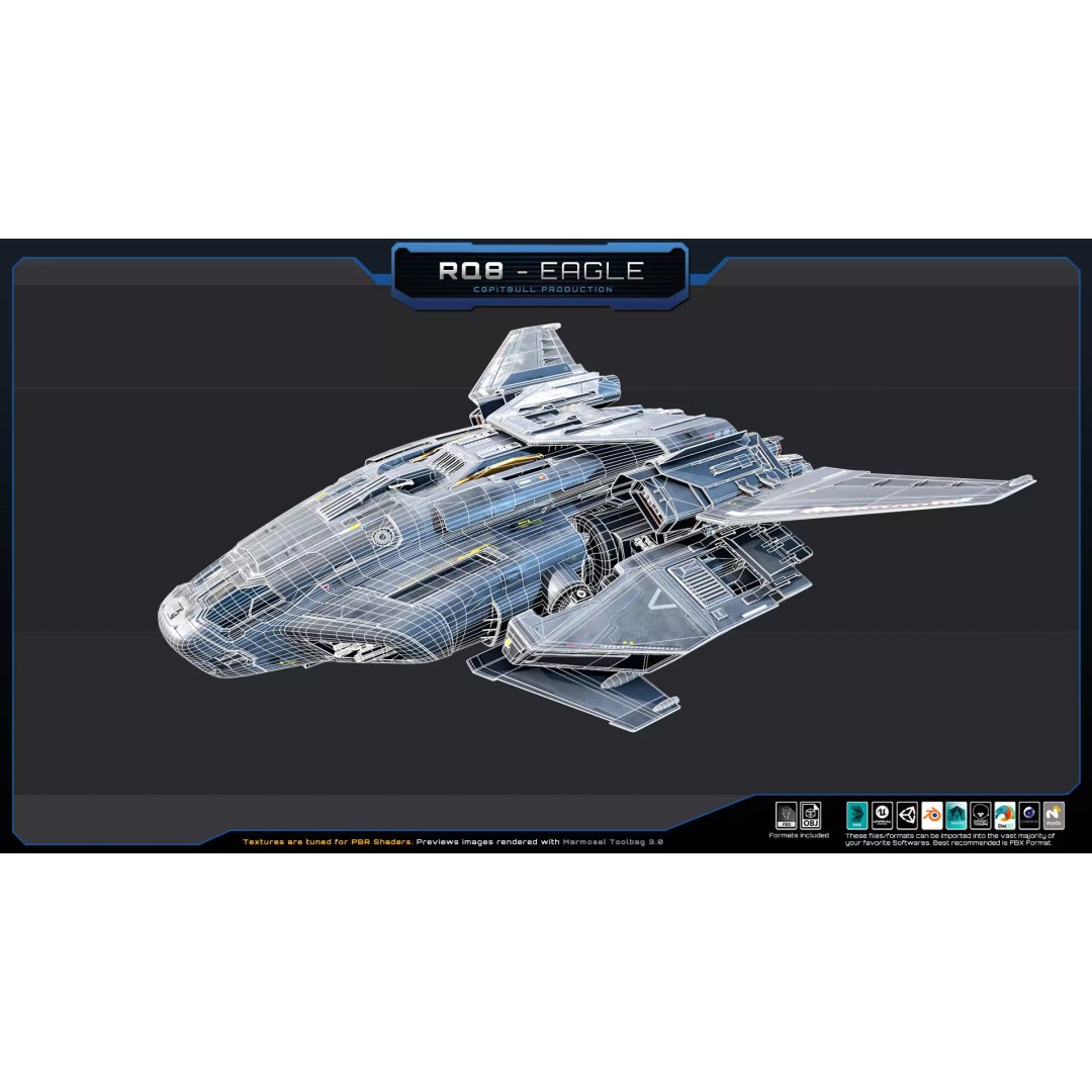 RQ8 Eagle 3D Model – Low Poly Sci-Fi Fighter, FBX, OBJ
