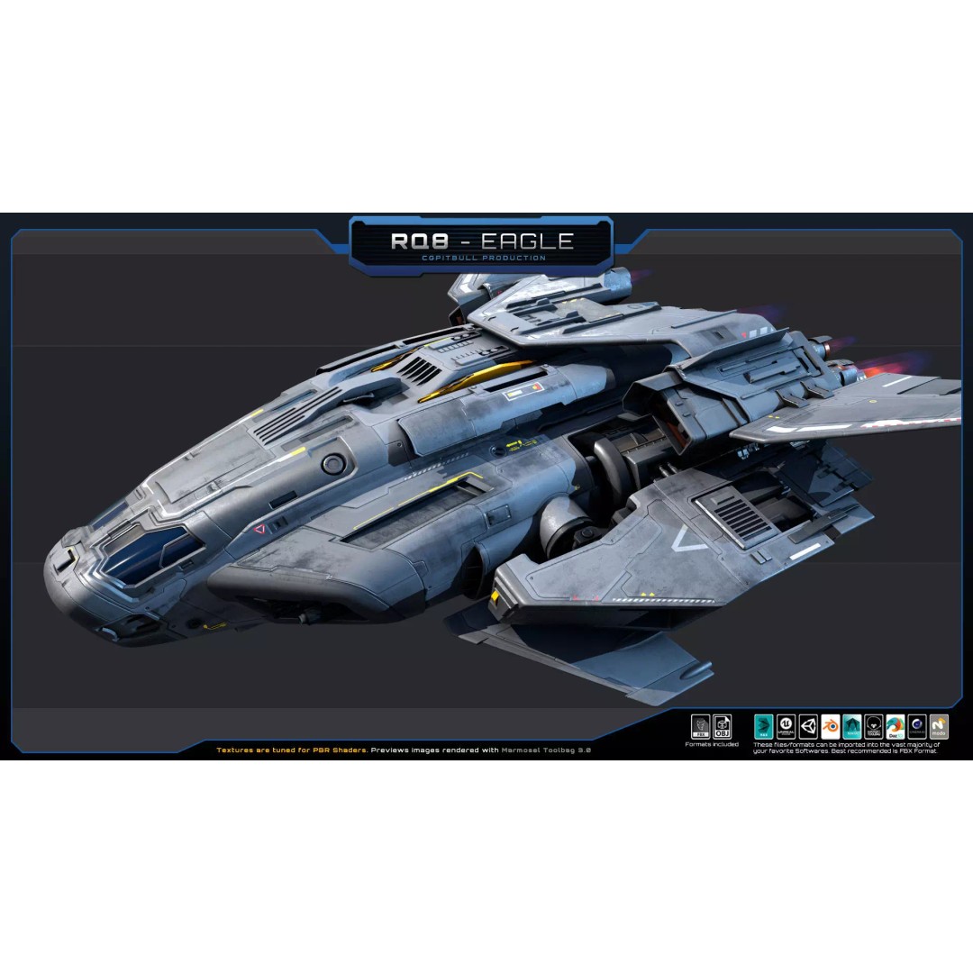 RQ8 Eagle 3D Model – Low Poly Sci-Fi Fighter, FBX, OBJ - View 10