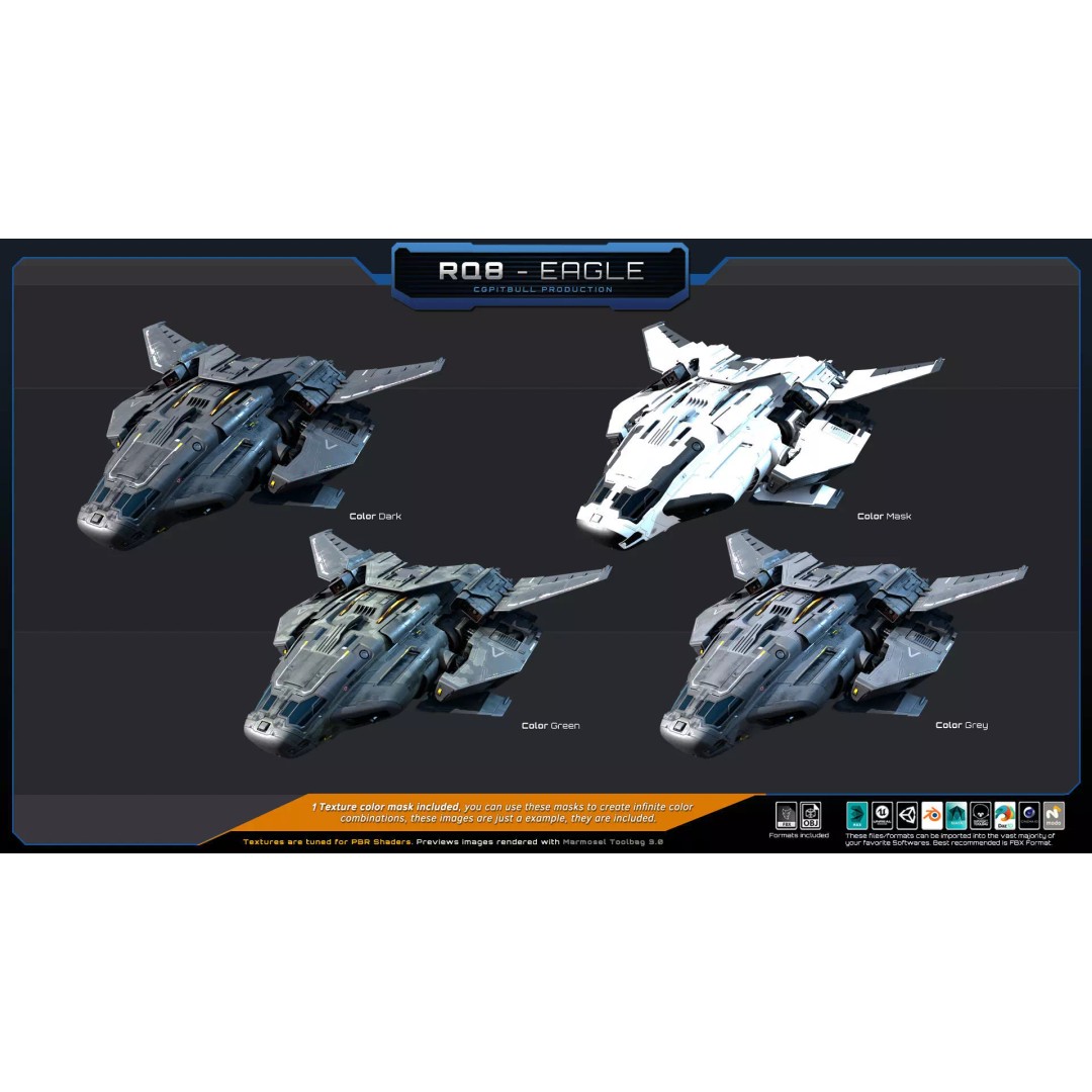RQ8 Eagle 3D Model – Low Poly Sci-Fi Fighter, FBX, OBJ - View 12