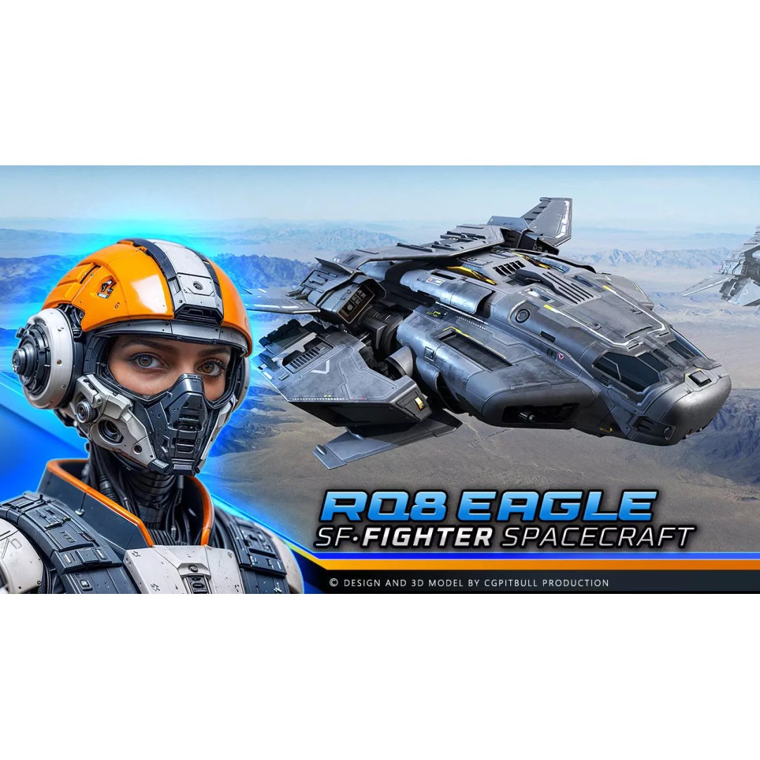 RQ8 Eagle 3D Model – Low Poly Sci-Fi Fighter, FBX, OBJ - View 2