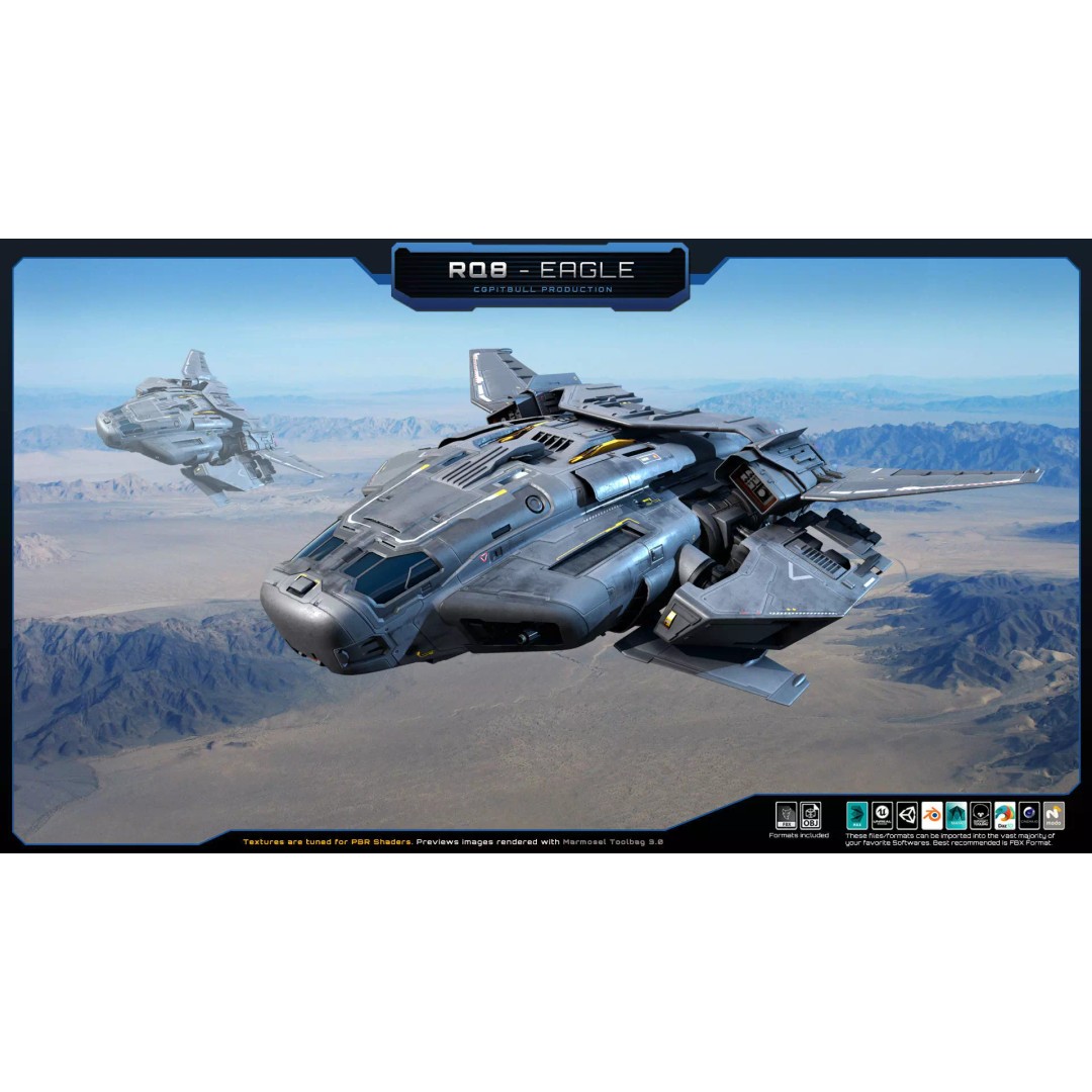 RQ8 Eagle 3D Model – Low Poly Sci-Fi Fighter, FBX, OBJ - View 3