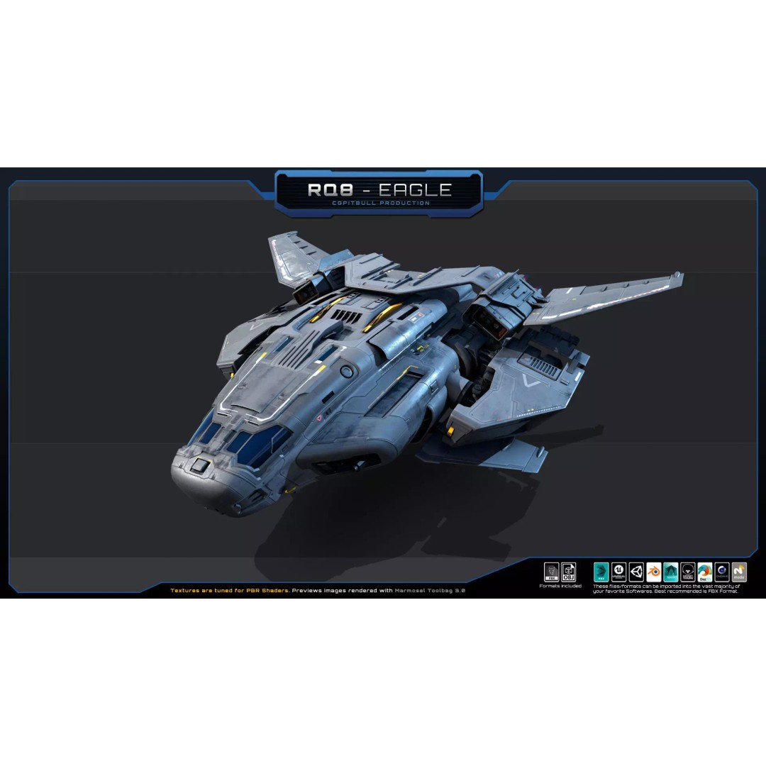 RQ8 Eagle 3D Model – Low Poly Sci-Fi Fighter, FBX, OBJ - View 4