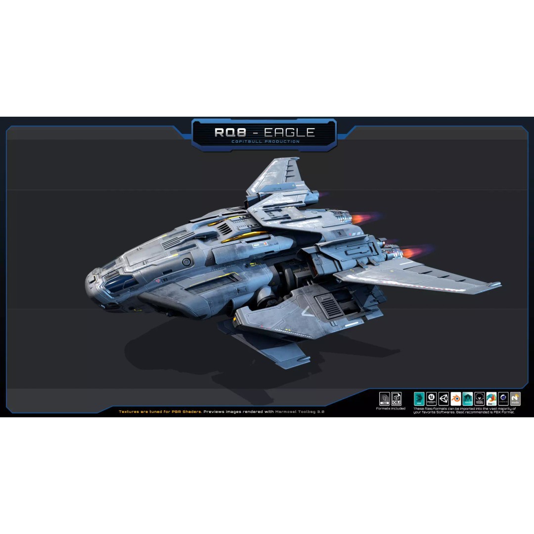 RQ8 Eagle 3D Model – Low Poly Sci-Fi Fighter, FBX, OBJ - View 5