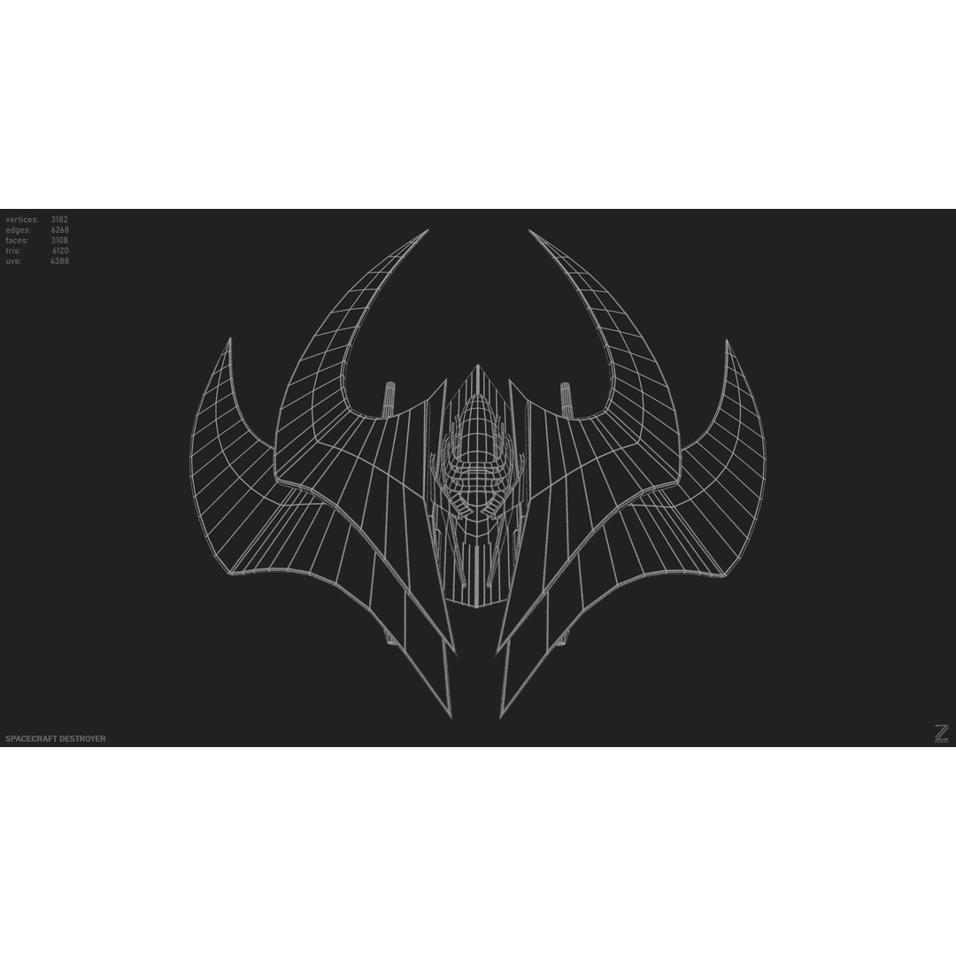 Spacecraft Destroyer 3D Model – Low Poly Game Asset, FBX, OBJ - View 14