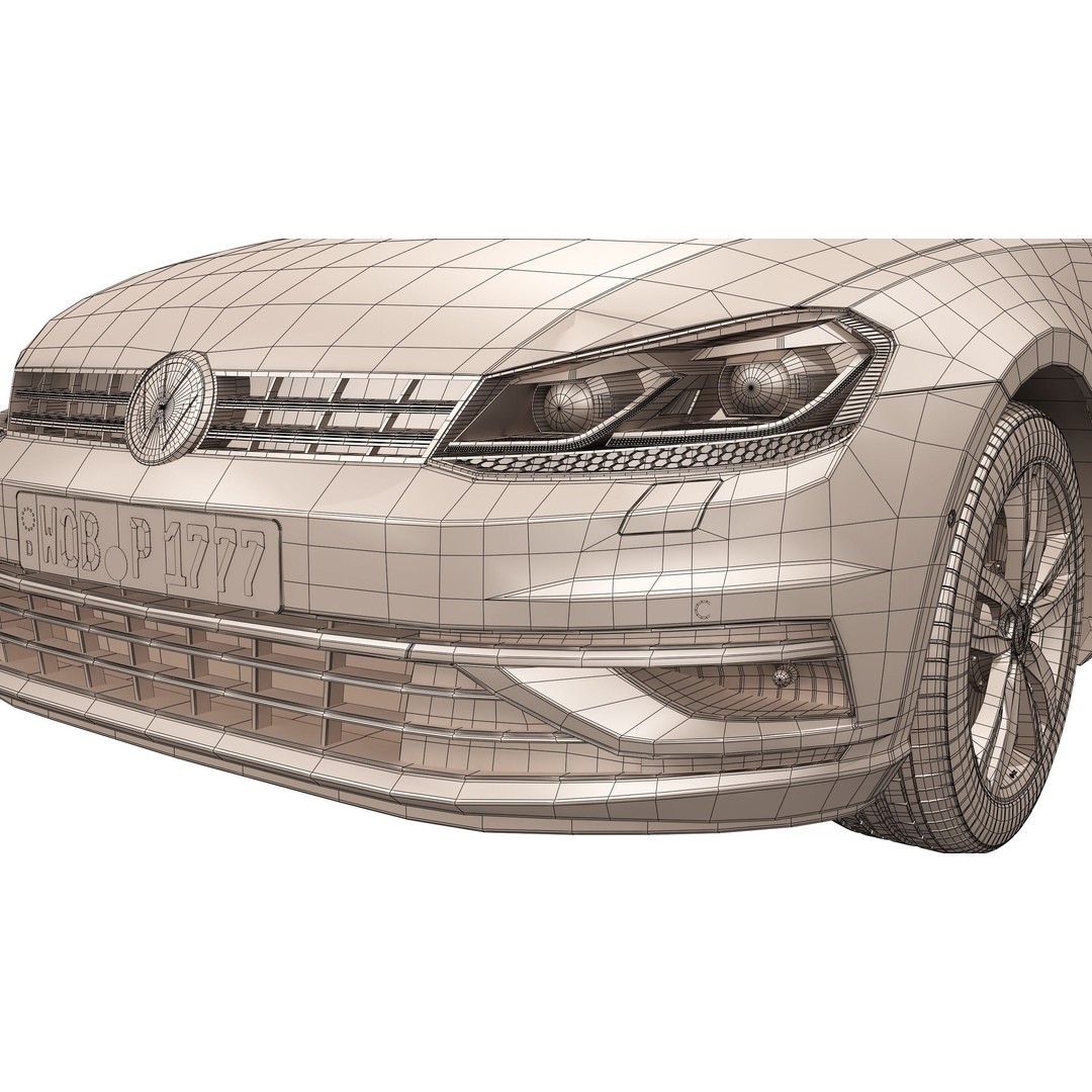 Volkswagen Golf 2017 3D Model – High Poly Game Asset, FBX & OBJ Formats - View 19