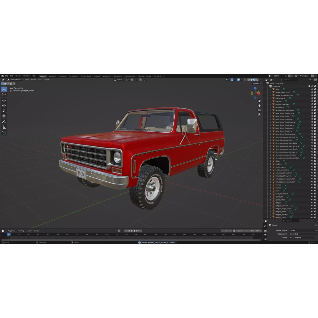 Vintage SUV 3D Model – High Detail 4WD Vehicle, FBX & Blender