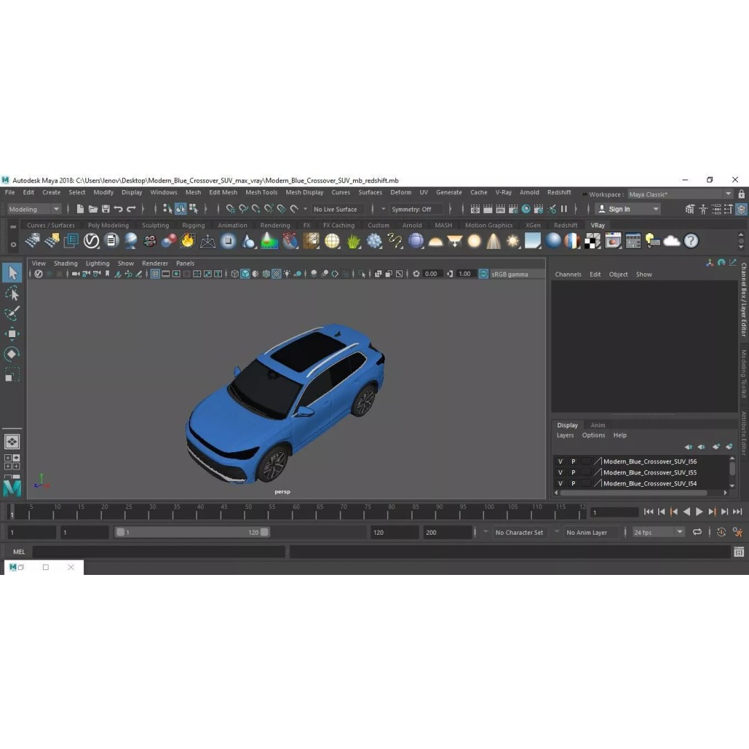 Modern Blue Crossover SUV 3D Model – High Poly PBR Asset, FBX
