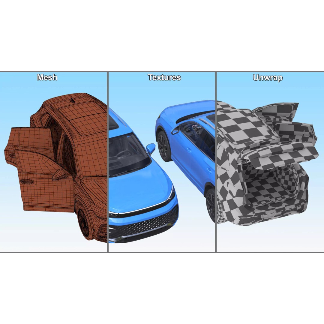 Modern Blue Crossover SUV 3D Model – High Poly PBR Asset, FBX - View 29