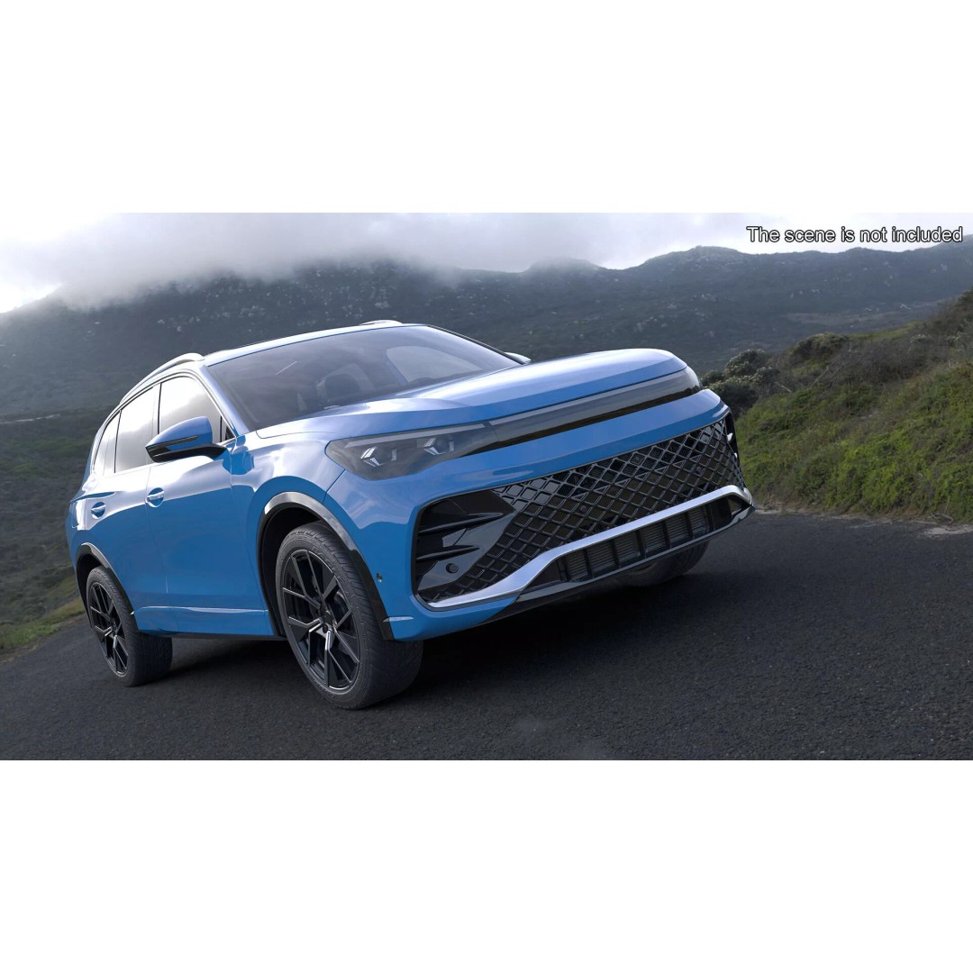Modern Blue Crossover SUV 3D Model – High Poly PBR Asset, FBX - View 3