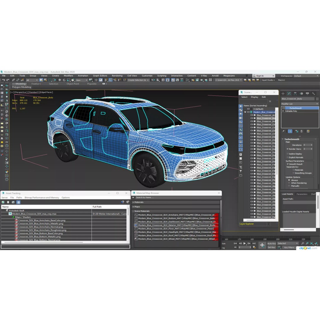 Modern Blue Crossover SUV 3D Model – High Poly PBR Asset, FBX - View 34