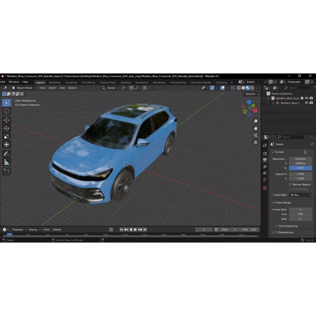 Modern Blue Crossover SUV 3D Model – High Poly PBR Asset, FBX - View 47