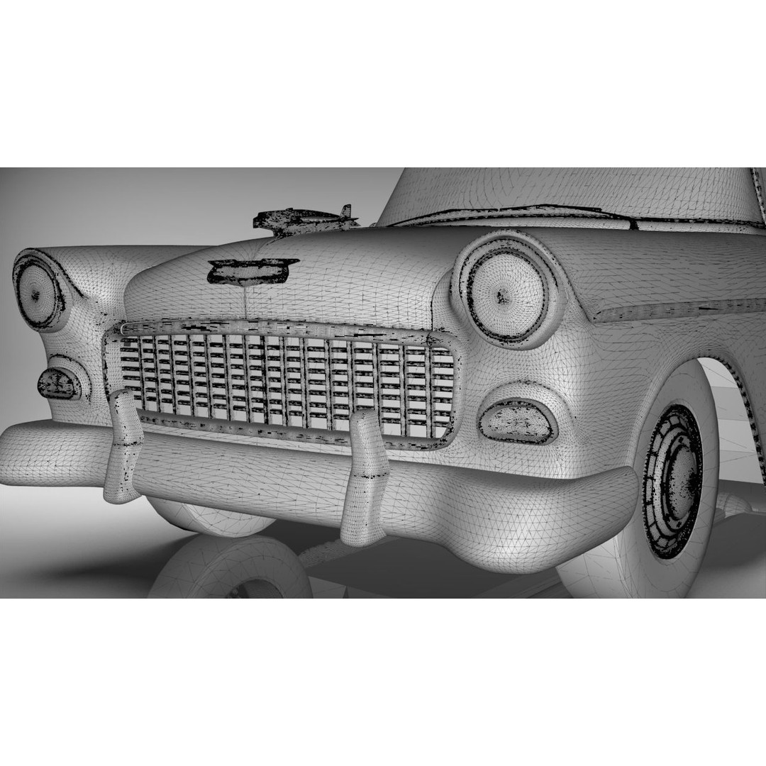1955 Belair Sedan 3D Model – High Poly PBR Game Asset, Blender, FBX, OBJ