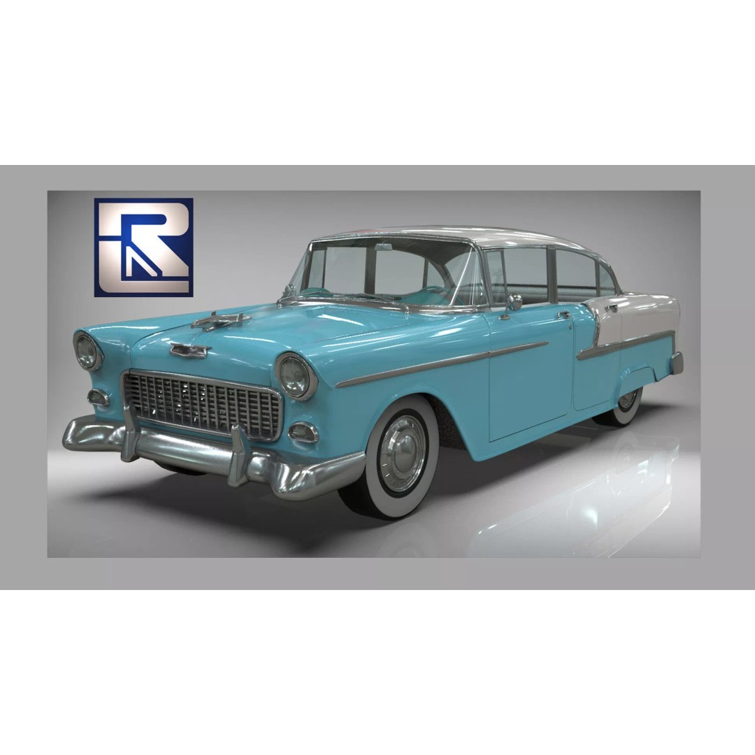 1955 Belair Sedan 3D Model – High Poly PBR Game Asset, Blender, FBX, OBJ - View 2