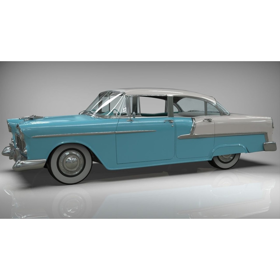 1955 Belair Sedan 3D Model – High Poly PBR Game Asset, Blender, FBX, OBJ - View 3