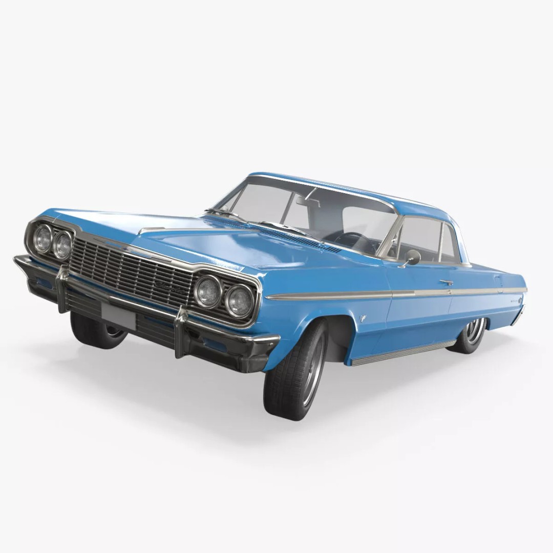 Chevrolet Impala 3D Model – Retro Lowrider Coupe, Rigged PBR - View 10