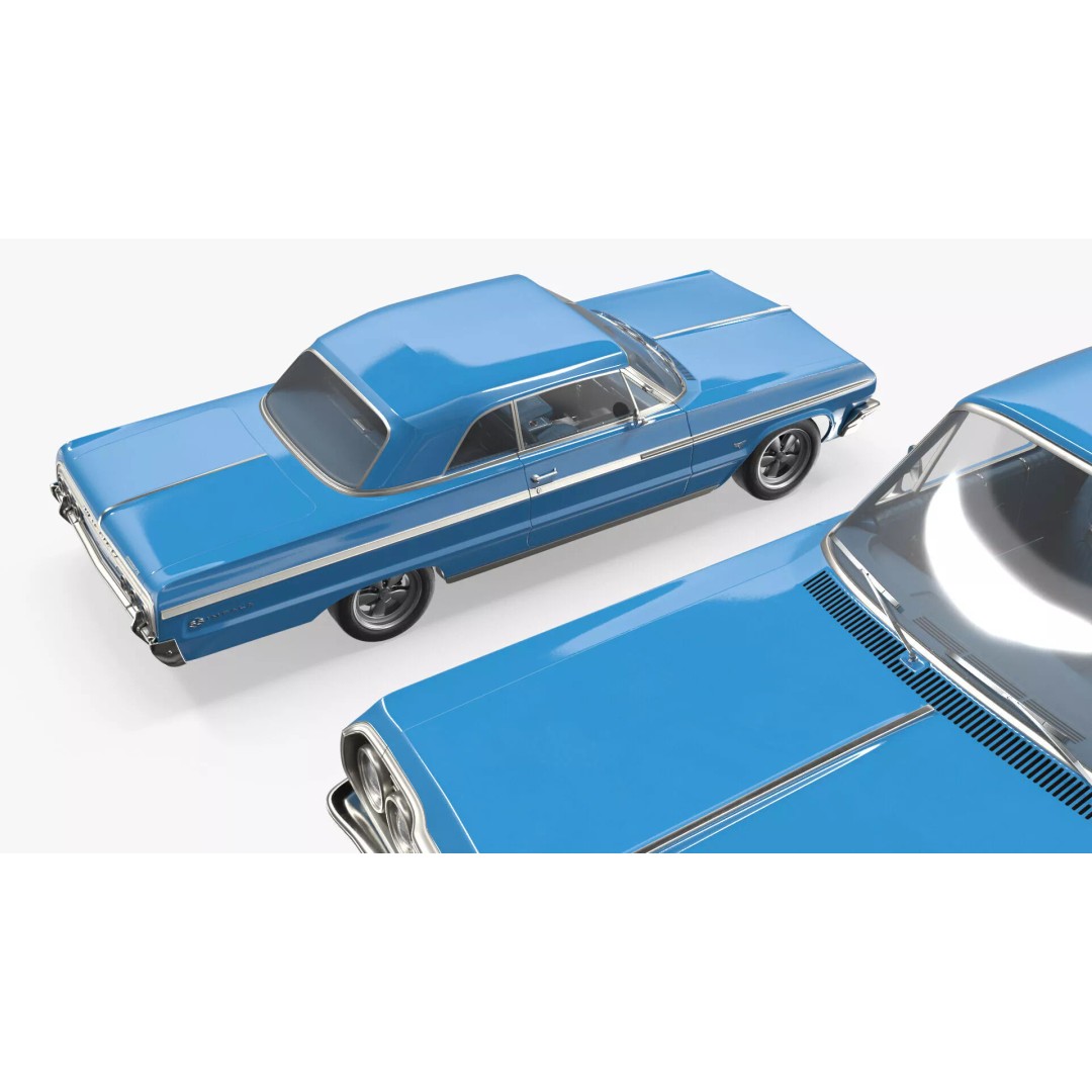 Chevrolet Impala 3D Model – Retro Lowrider Coupe, Rigged PBR - View 11