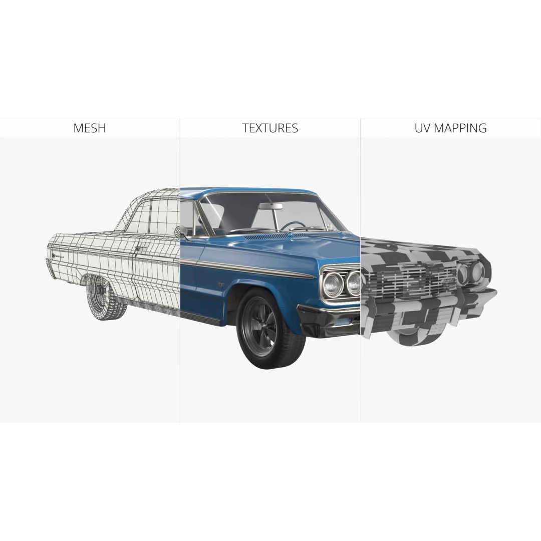 Chevrolet Impala 3D Model – Retro Lowrider Coupe, Rigged PBR - View 17