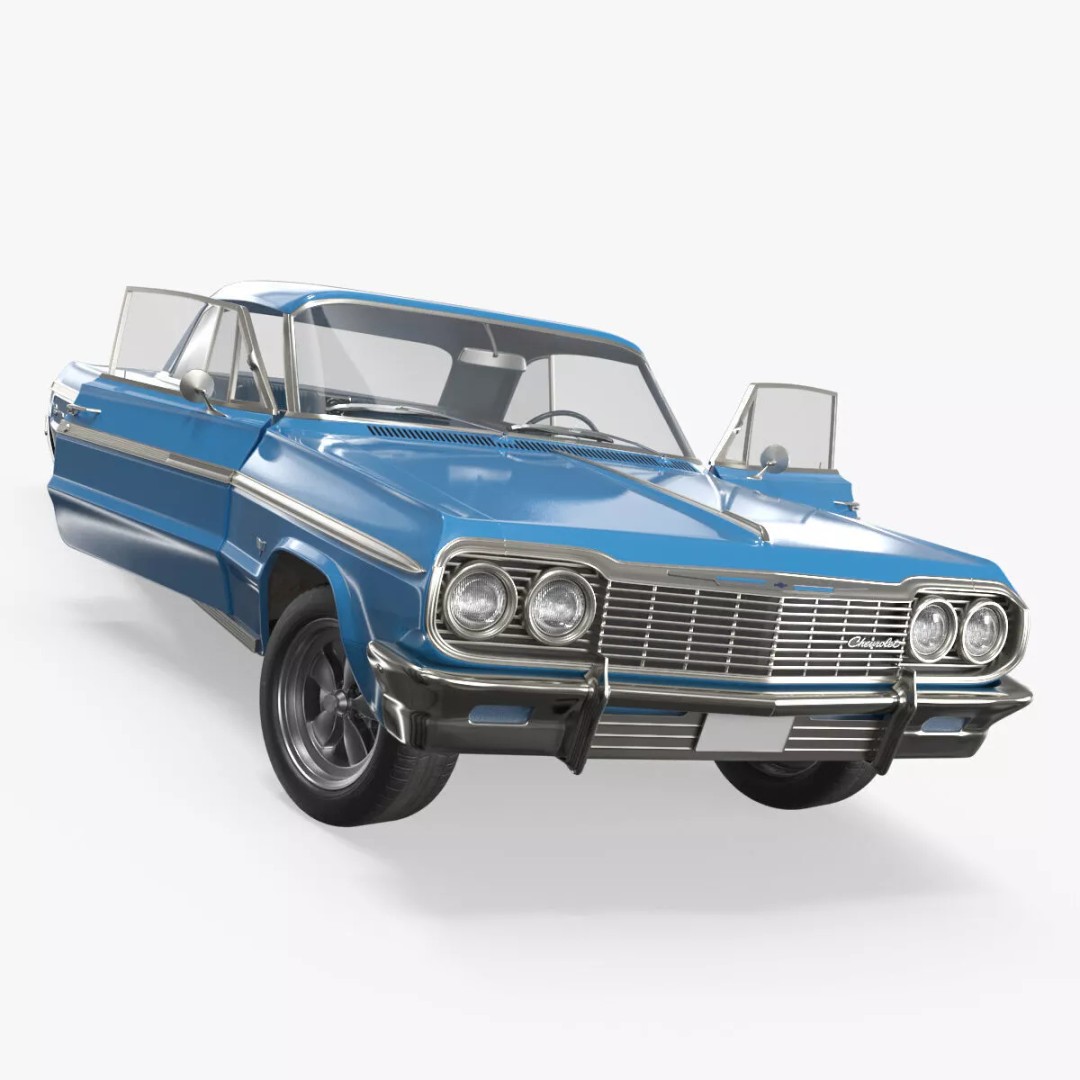 Chevrolet Impala 3D Model – Retro Lowrider Coupe, Rigged PBR - View 2