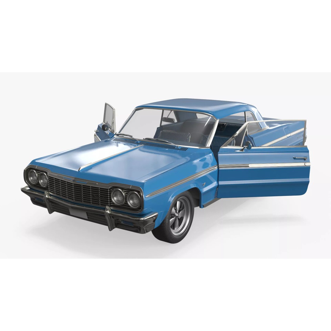 Chevrolet Impala 3D Model – Retro Lowrider Coupe, Rigged PBR - View 3