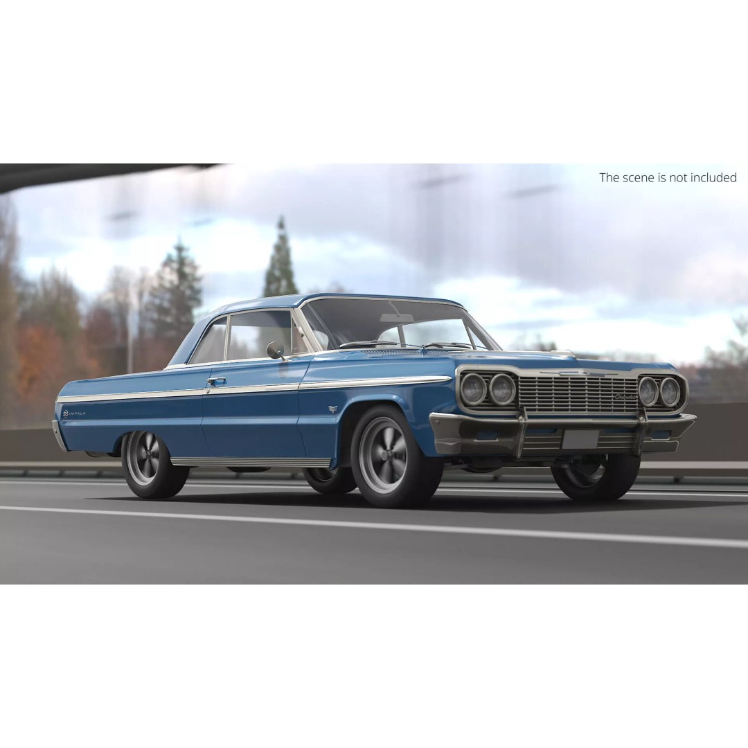 Chevrolet Impala 3D Model – Retro Lowrider Coupe, Rigged PBR - View 4