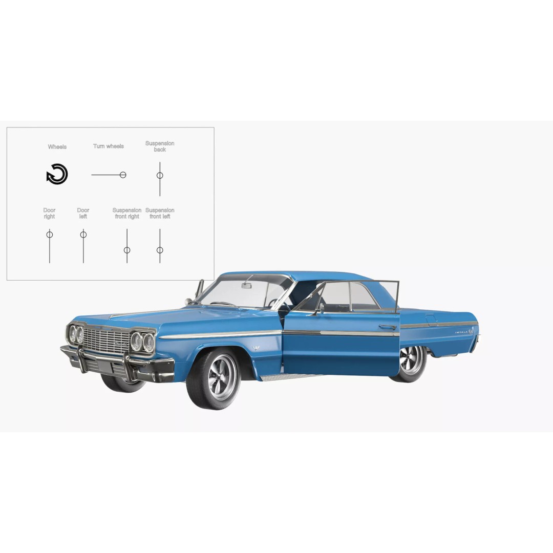 Chevrolet Impala 3D Model – Retro Lowrider Coupe, Rigged PBR - View 6