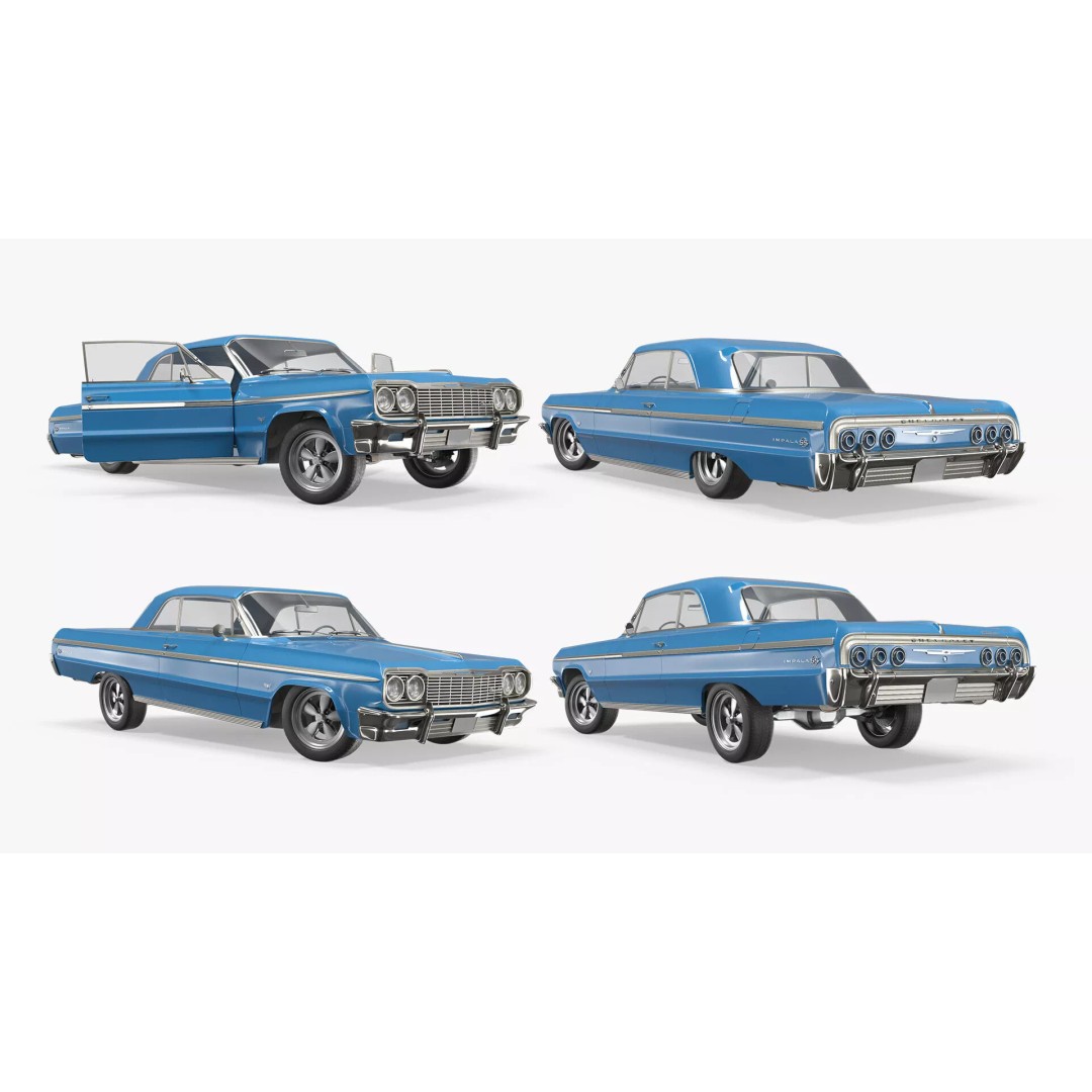 Chevrolet Impala 3D Model – Retro Lowrider Coupe, Rigged PBR - View 7