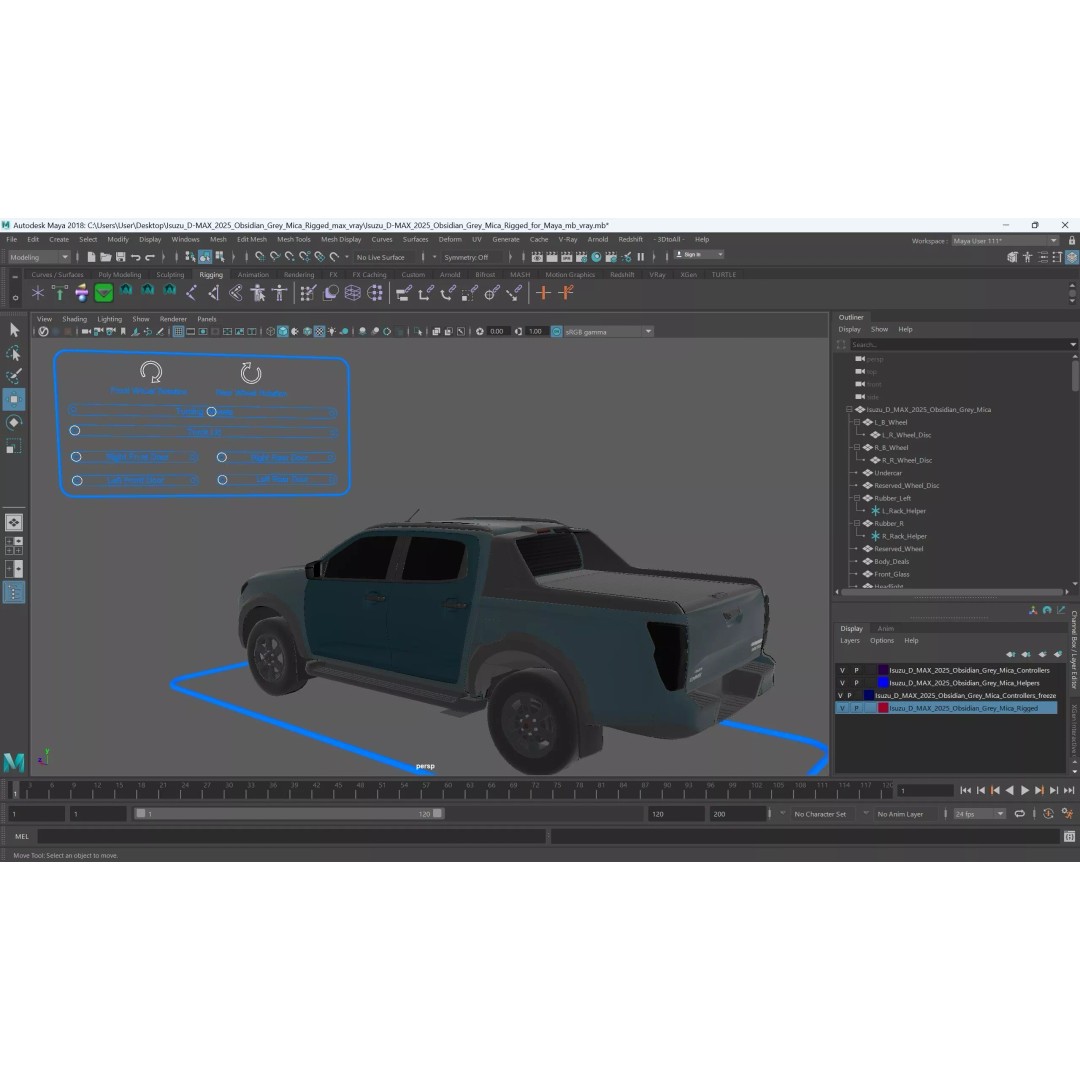 Isuzu D-MAX 3D Model – Rigged Pickup Truck for Maya, PBR Textures - View 23