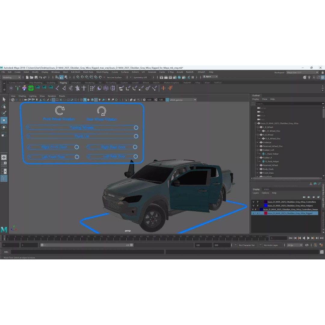Isuzu D-MAX 3D Model – Rigged Pickup Truck for Maya, PBR Textures - View 26