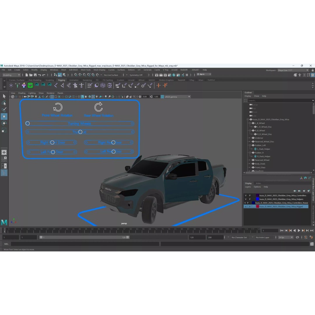 Isuzu D-MAX 3D Model – Rigged Pickup Truck for Maya, PBR Textures - View 27