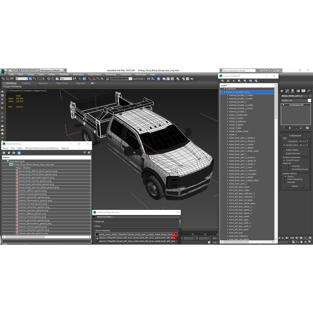 Pickup Truck 3D Model – Black Dump Vehicle, PBR Textures, FBX - View 36