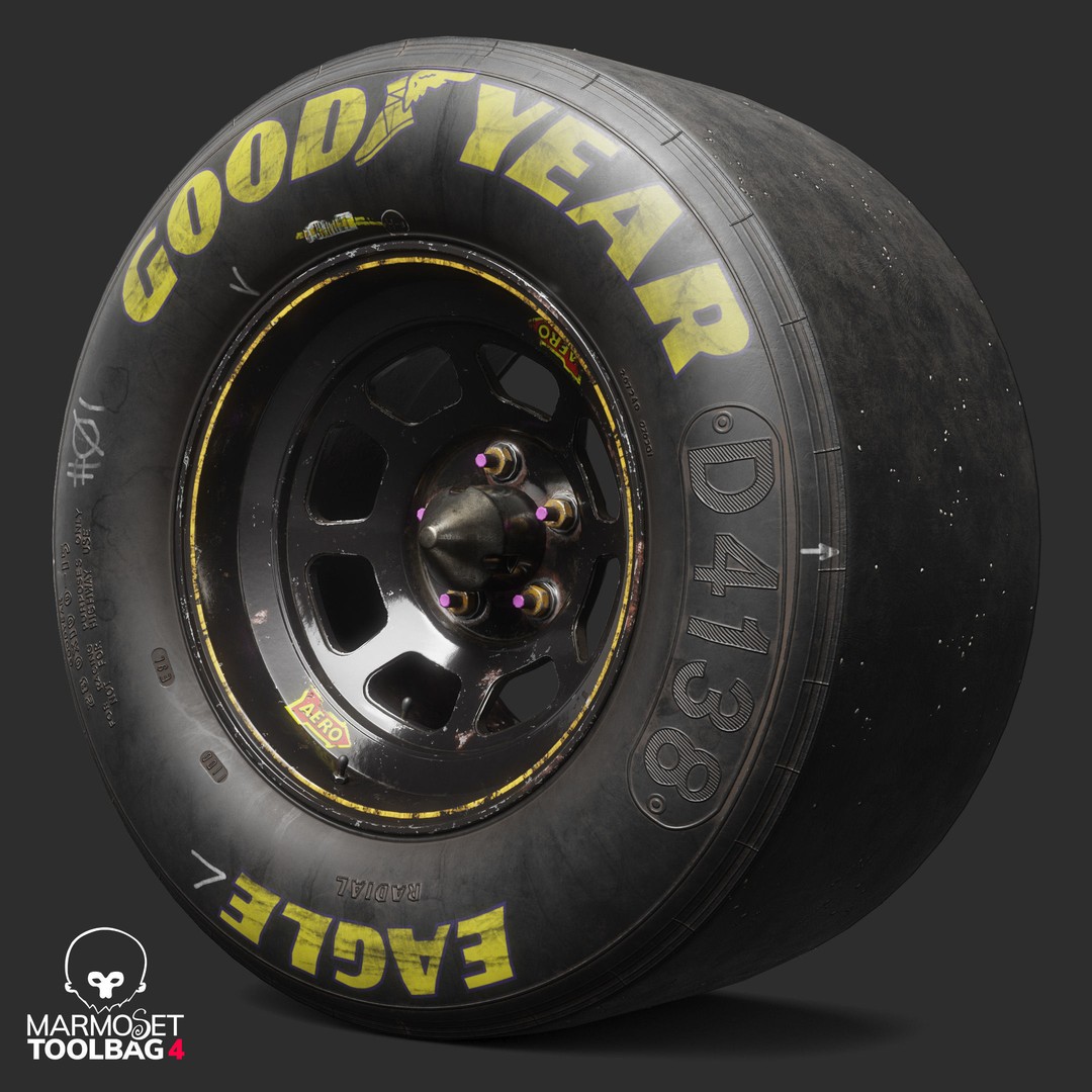 NASCAR Wheel 3D Model – Low Poly Racing Asset, FBX, PBR - View 3