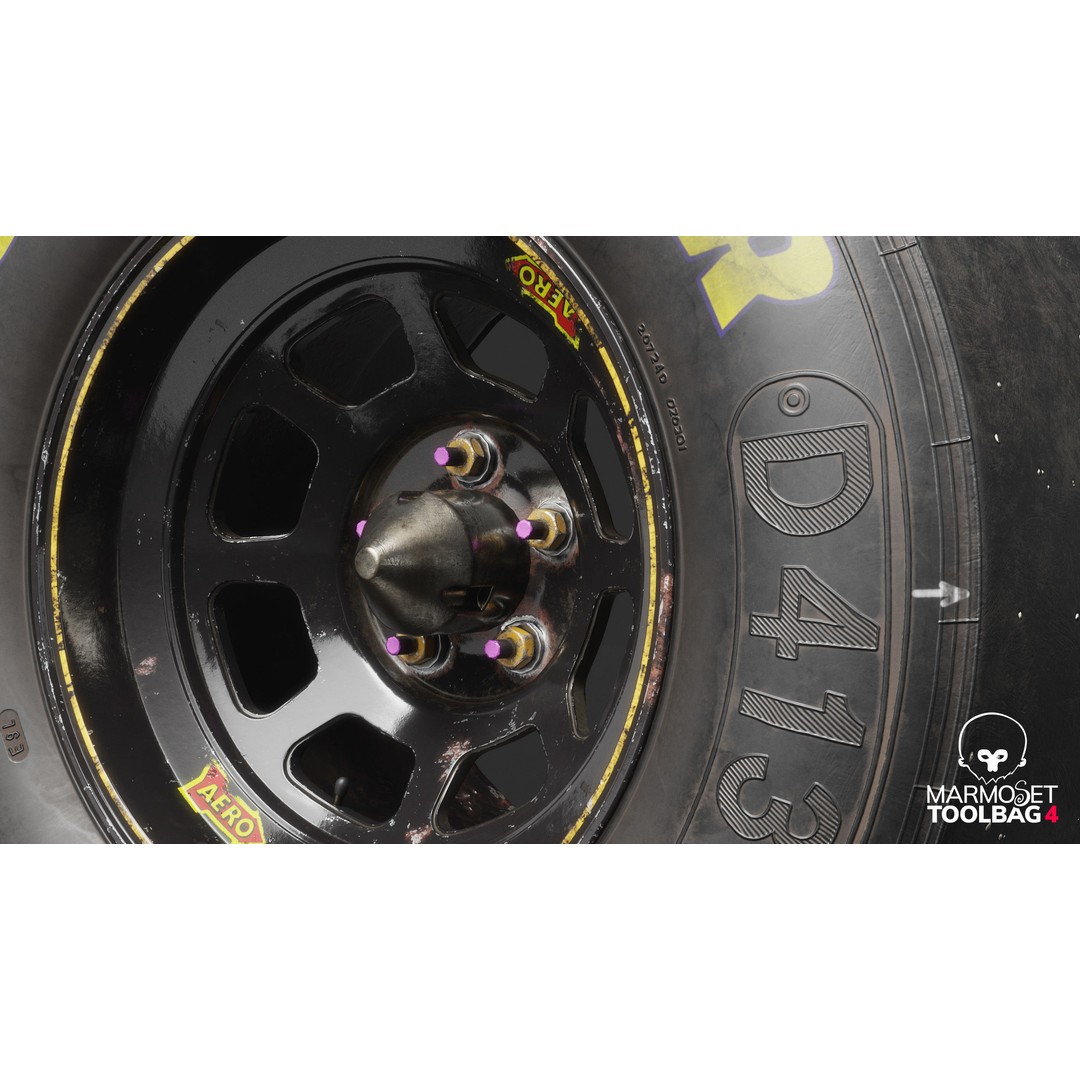 NASCAR Wheel 3D Model – Low Poly Racing Asset, FBX, PBR - View 9